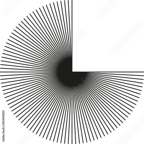 Circular shape missing one-quarter of the rays with the rest radiating outward.