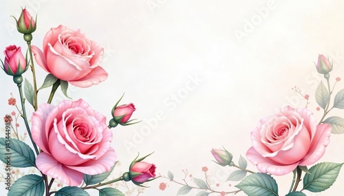 Wallpaper Mural Delicate watercolor roses & buds, soft pastel hues, blue, elegant, watercolor Torontodigital.ca