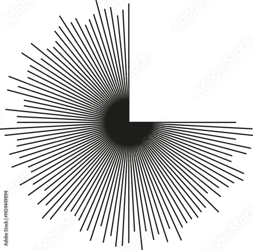 Circular shape missing one-quarter of the rays with irregular lines radiating outward.