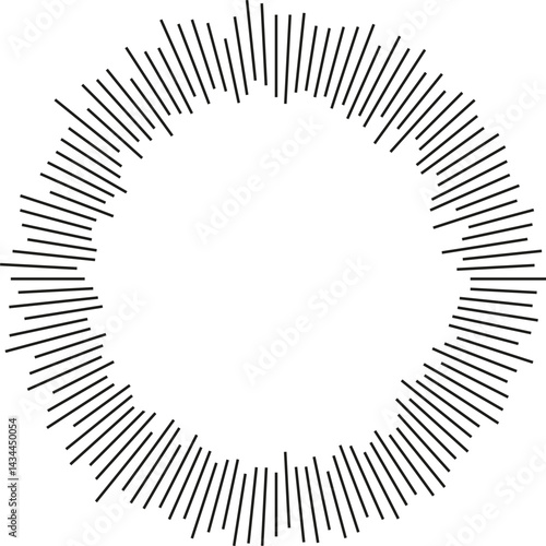 Circular shape with irregular rays extending inside and outside, leaving a medium-sized empty space at the center.