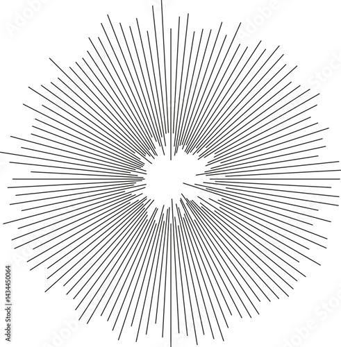 Circular shape with irregular rays radiating both inside and outside, with a small empty space in the center.