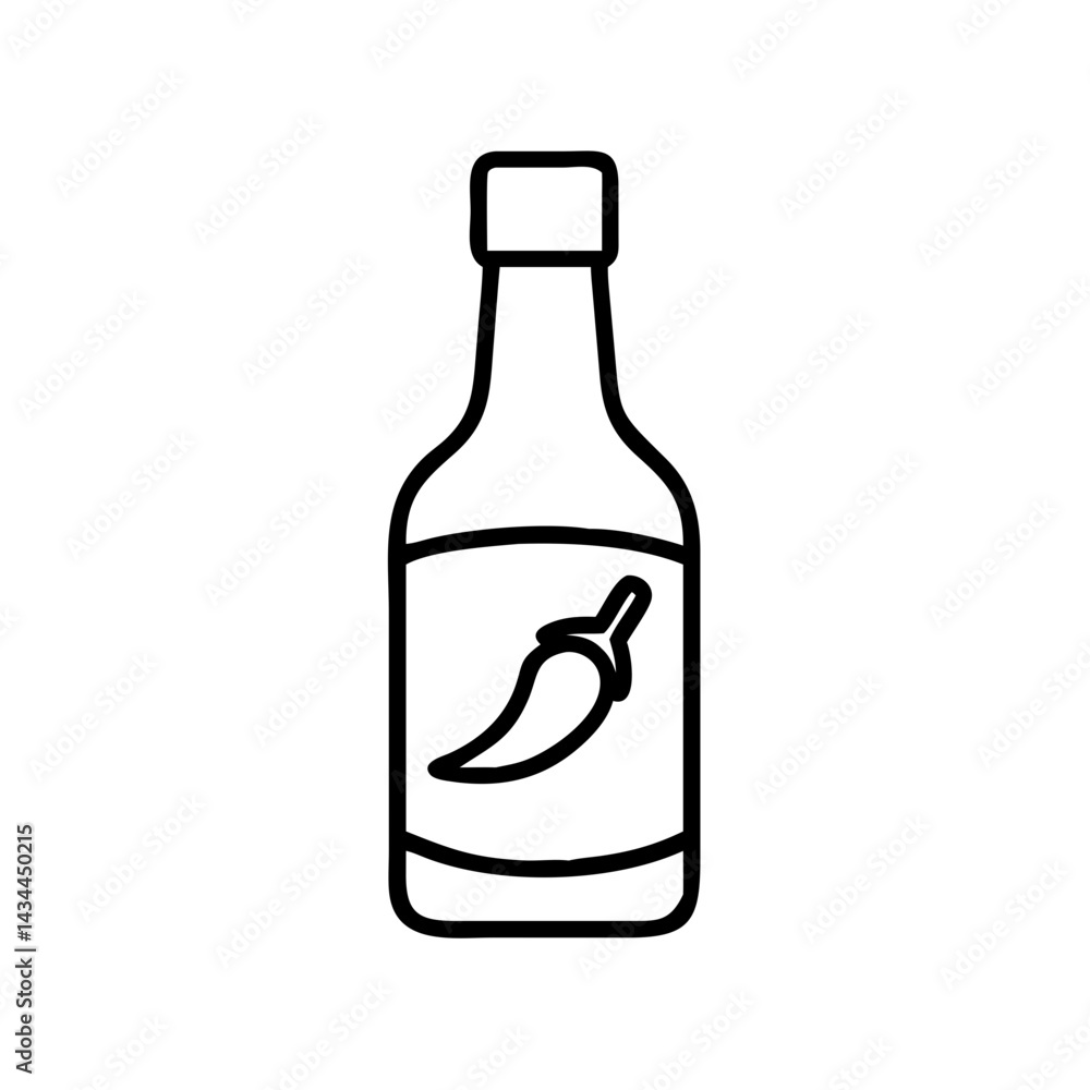 Hot sauce bottle vector illustration spicy chili pepper condiment outline drawing food icon design Hot sauce bottle vector illustration spicy chili pepper condiment outline drawing food icon design