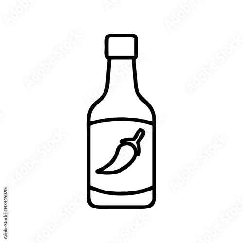 Hot sauce bottle vector illustration spicy chili pepper condiment outline drawing food icon design