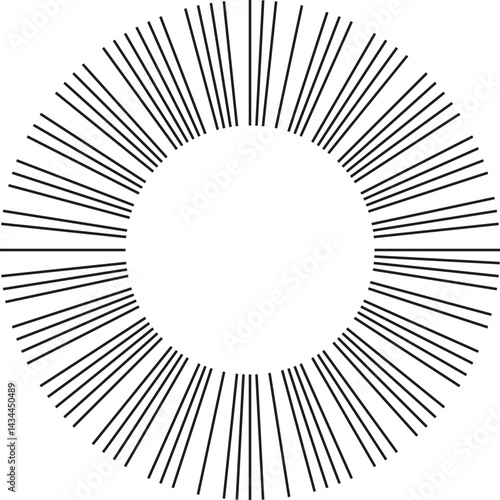 Circular shape with long rays radiating from the empty center.
