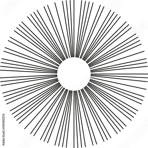 Circular shape with very long rays radiating outward from an empty center.