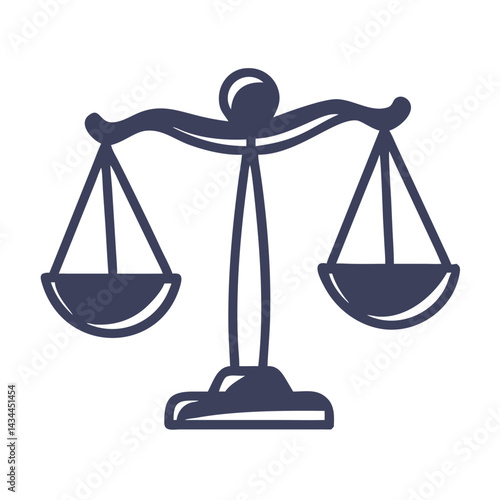Scales of justice icon, legal system symbol, law office illustration on white background