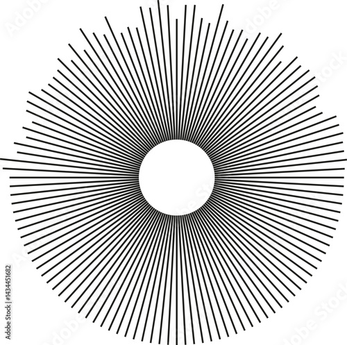 Half-circle shape with irregular rays and a circular empty space in the center.