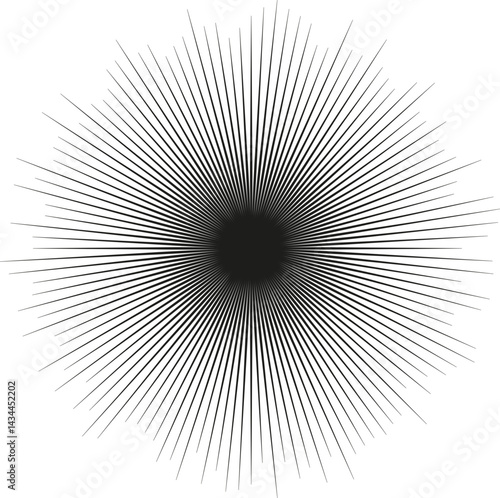 Circular shape with irregular rays tapering outward.