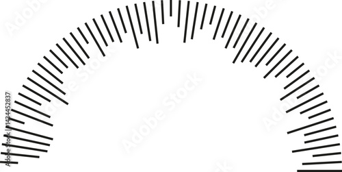 Semicircle with irregular rays radiating from the inside end.