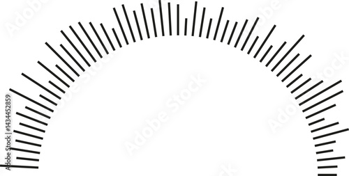 Semicircular shape with irregular rays extending outward from the outer end.