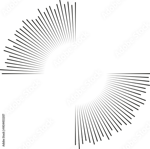 Two long beams of rays tapering toward the center.