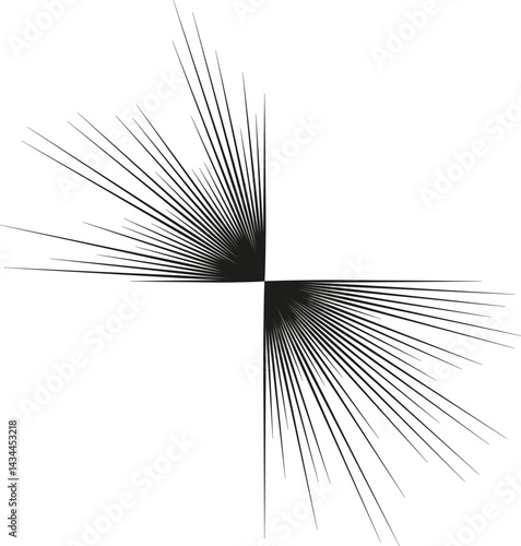 Two beams of long rays tapering outward and radiating from the center.
