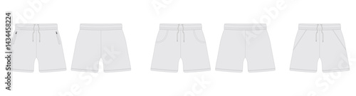 Basic shorts flat technical drawing template & cad mock set unisex fashion design tech pack with front back view white color