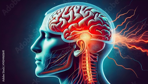 CTE Brain Disorder or Chronic traumatic encephalopathy symbol as a Sports neurological Injury causing a Concussion as football injuries in a human head