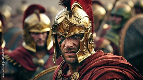 Roman soldiers prepare for an intense battle in ancient times, showcasing their armor and weapons as they form a disciplined line, ready to charge into conflict under a darkened sky