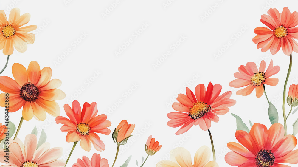 watercolor botanical Gerbera flowers texture template background.Elegant wedding invitation card background . Minimal hand painted Design for wedding or Valentine's Day
watercolor botanical Gerbera flowers texture template background.Elegant wedding invitation card background . Minimal hand painted Design for wedding or Valentine's Day