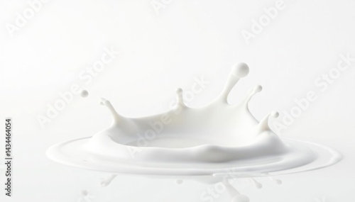Single drop of milk splashing, white backdrop , fluid, ingredient