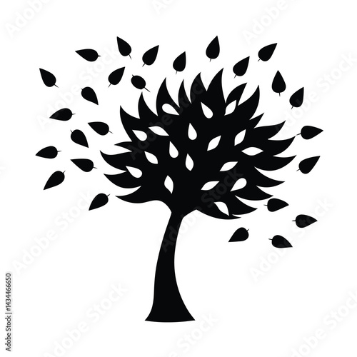 Elegant Windy Tree Silhouette Vector Design