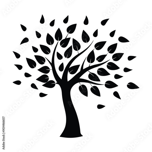 Minimal Windy Tree Silhouette Vector Artwork