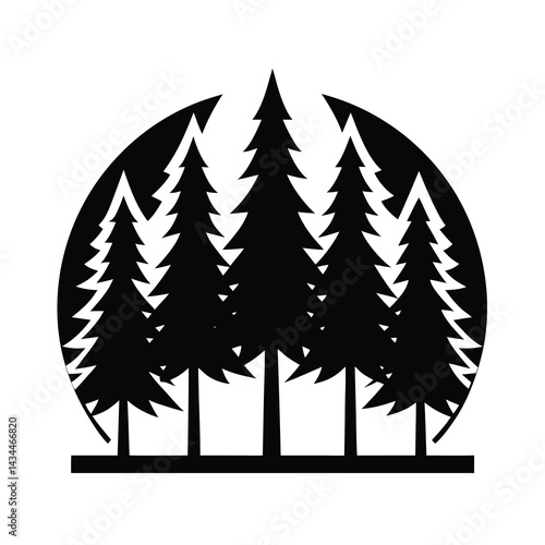 Natural Forest Trees in Silhouette Style