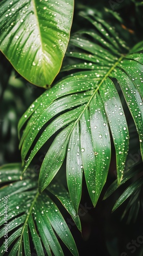 Lush Green Leaves Glisten With Droplets After a Refreshing Rain Shower in a T...
