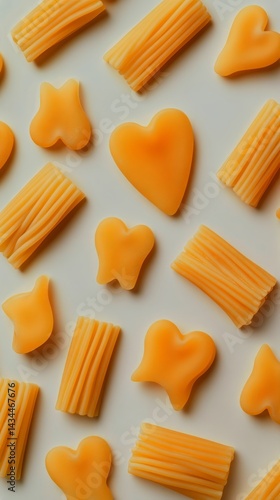 Colorful Pasta Shapes in Various Designs on a Light Background
