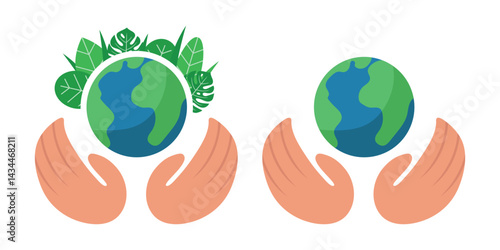 Planet Earth in our hands. Environmental protection illustration. Vector clipart.