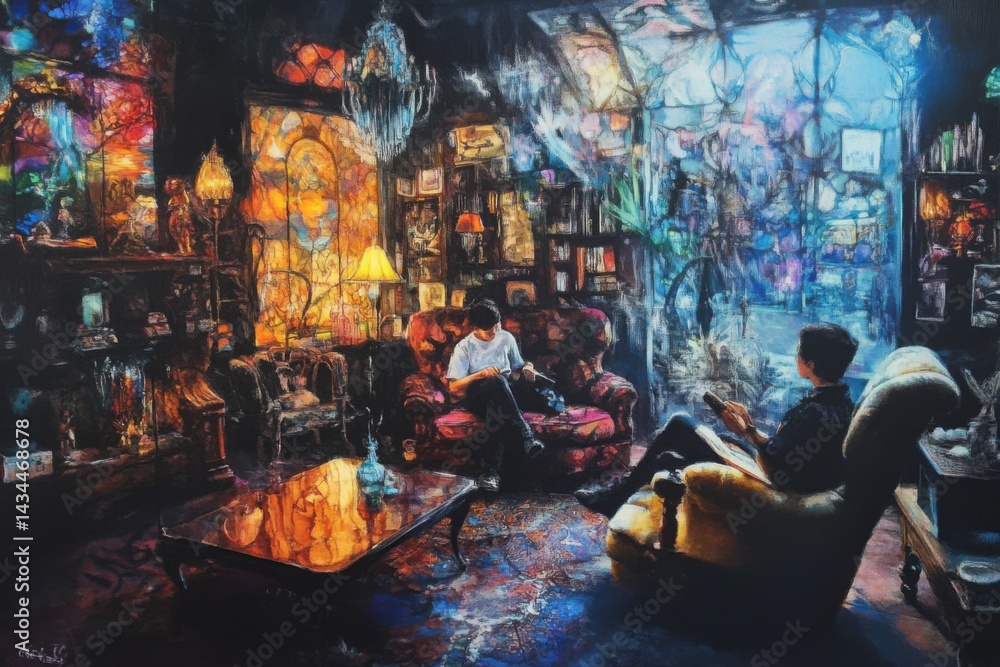 Enchanting Stained Glass Library Scene