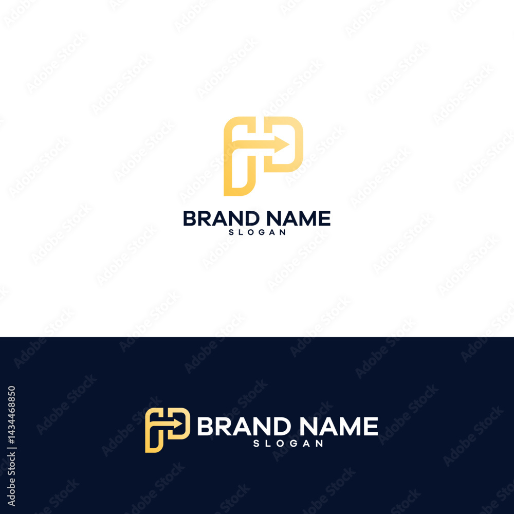 Obraz premium Modern P Arrow: Dynamic Direction Gold Vector Logo