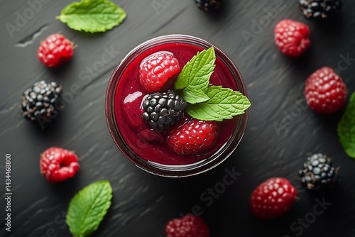 Refreshing Berry Smoothie With Mint Leaves in a Glass