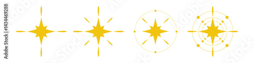 Collection of bright yellow sparkle and twinkle icons, ideal for decorative design, highlighting, festive graphics, or magical effects.