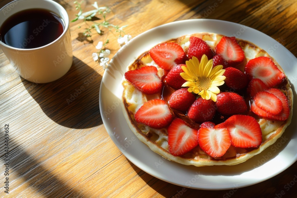 Strawberry Waffles and Coffee Delight