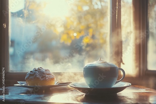 Obraz na płótnie Cozy Morning Coffee and Pastry by the Window w salonie