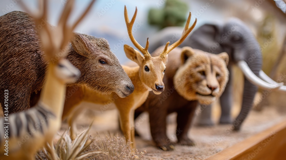 Obraz premium Diorama showcasing various extinct animal species in a museum