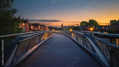 Serene Sunset Over River Bridge and Cityscape