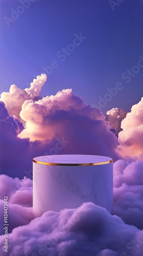 Cloud Platform Illuminated by Soft Sunset Hues in a Serene Sky View