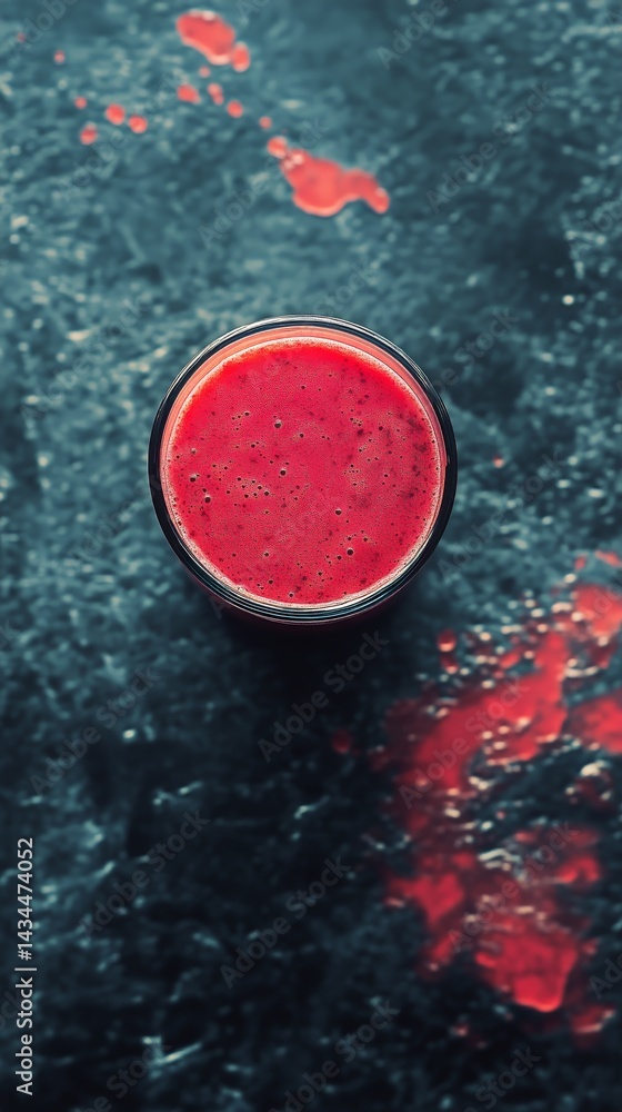 Colorful Berry Smoothie in a Glass Placed on a Dark Textured Surface