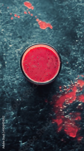 Obraz na płótnie Colorful Berry Smoothie in a Glass Placed on a Dark Textured Surface w salonie