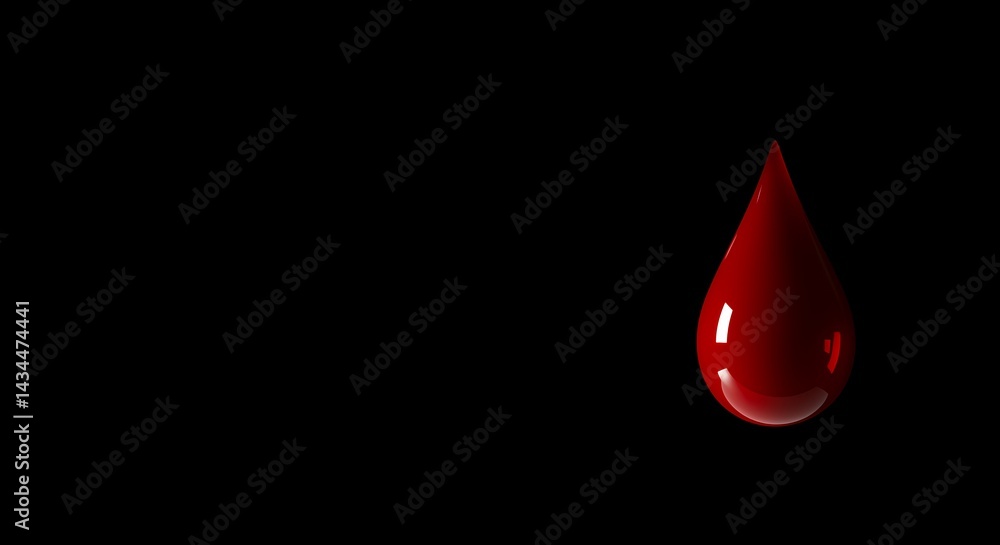 Fototapeta premium Single blood drop isolated against black background