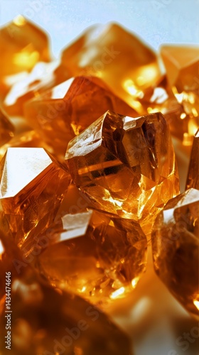 Stunning Display of Amber Gemstones Reflecting Light in Intricate Patterns