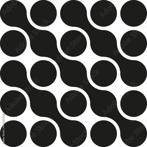 A set of 11 circles merged diagonally with black fills, creating an elongated diagonal shape.