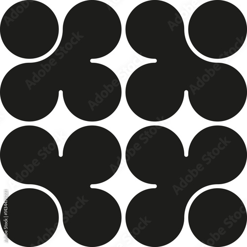 Composition created by merging circles with black fills and smooth transitions between elements.