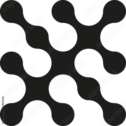 Parallel and perpendicular arrangement of fused blob-like circles filled with black.