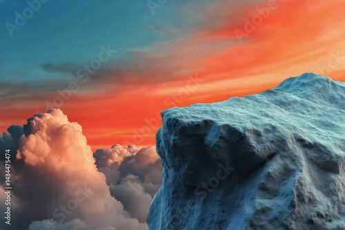 Majestic Mountain Peak Illuminated by Vibrant Sunset Over Billowing Clouds