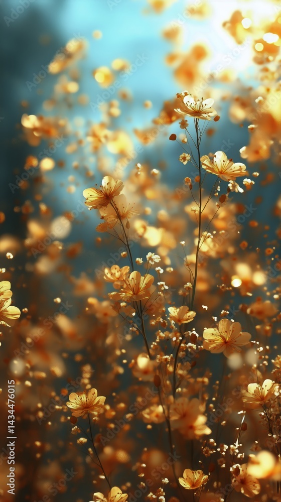 Vibrant Golden Flowers Swaying Gently in a Sunlit Meadow During a Tranquil Summer Afternoon