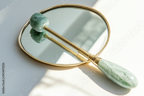 Obraz na płótnie Jade Roller and Mirror on Sunlit Surface w salonie