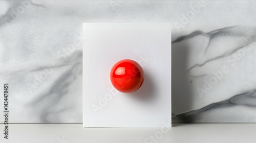 Free Download Red Glossy Sphere on White Card Against Marble Background - GFXLoad