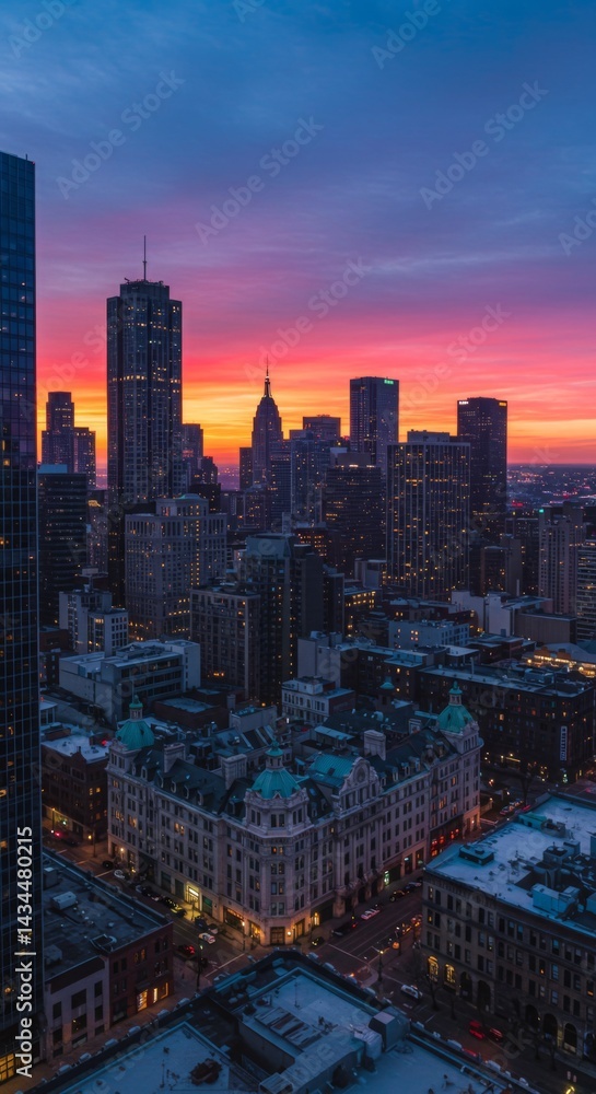 custom made wallpaper toronto digitalVibrant City Sunset with Snow-Covered Buildings