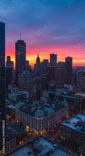 Wallpaper Mural Vibrant City Sunset with Snow-Covered Buildings Torontodigital.ca
