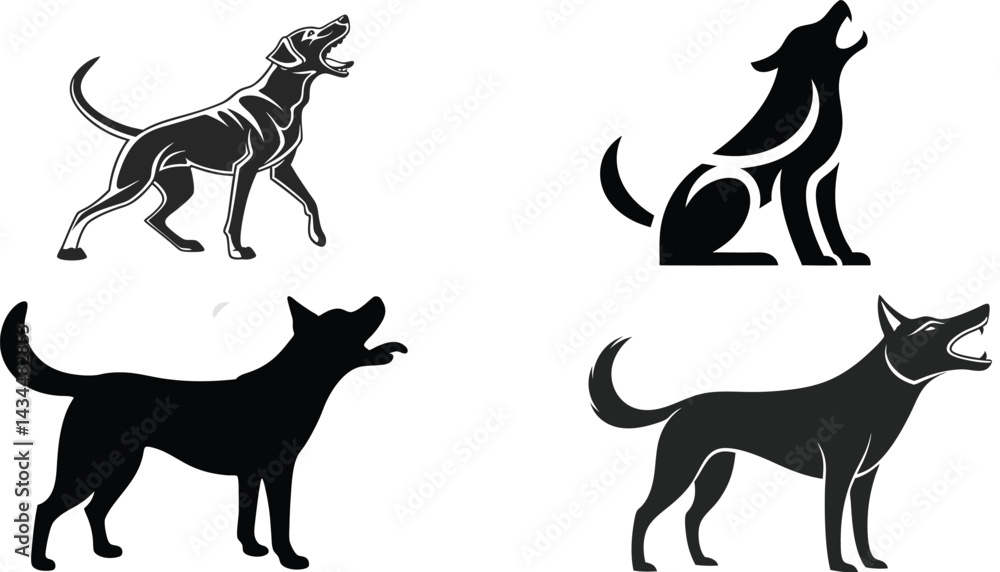 Fototapeta premium Set of Howling Dog Silhouette Icons in Various Styles